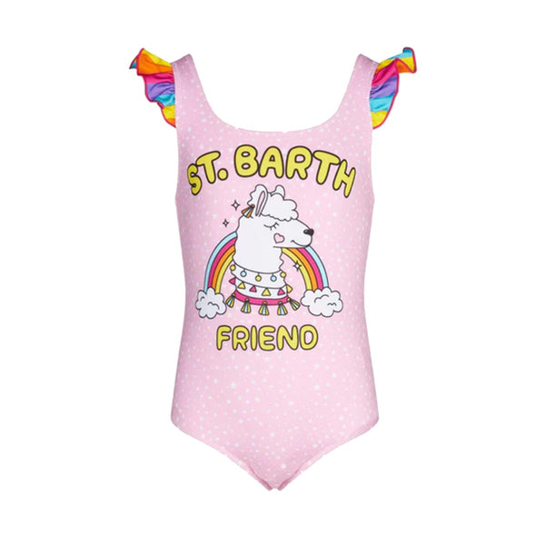 Girl One Piece Swimsuit With St. Barth Friend Print