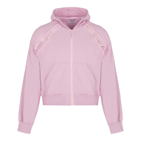 Girls Pink Logo-Trim Zipped Hoodie