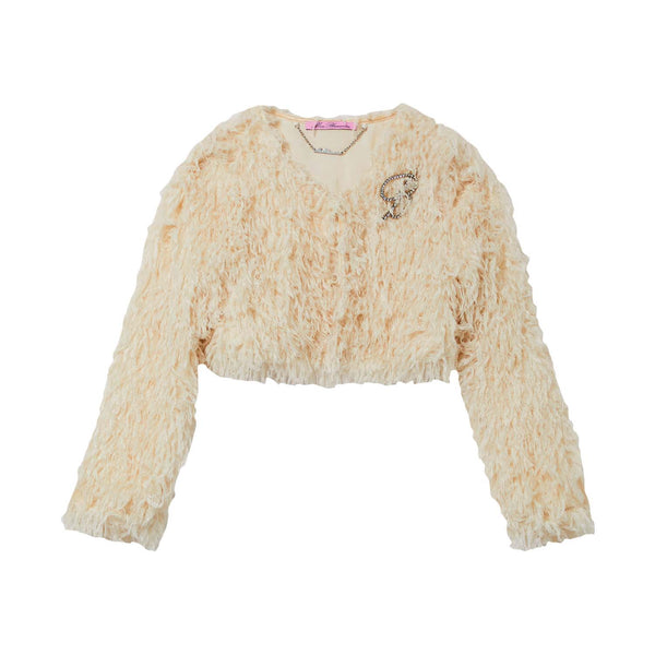 Girls Ivory Textured Fringe Sweater