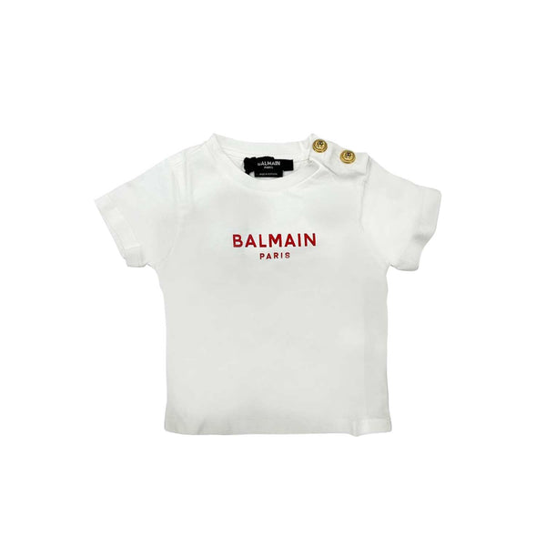 White Logo Print T-shirt For Baby Girls
