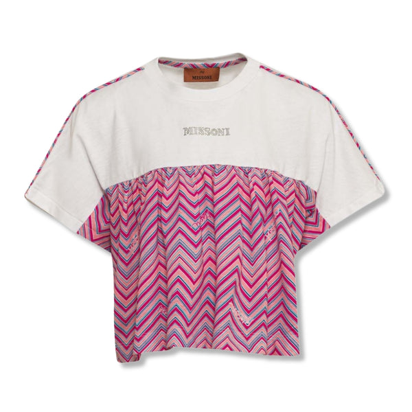 Girls Pink & White Cotton Zig-zag T-Shirt