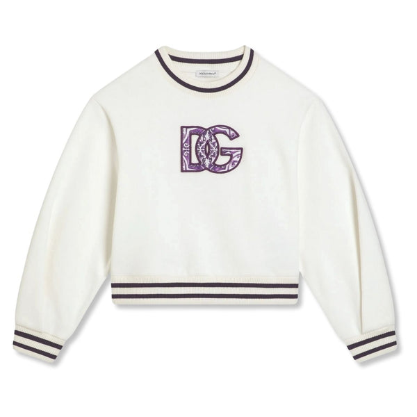 Girls White Logo-Plique Sweatshirt