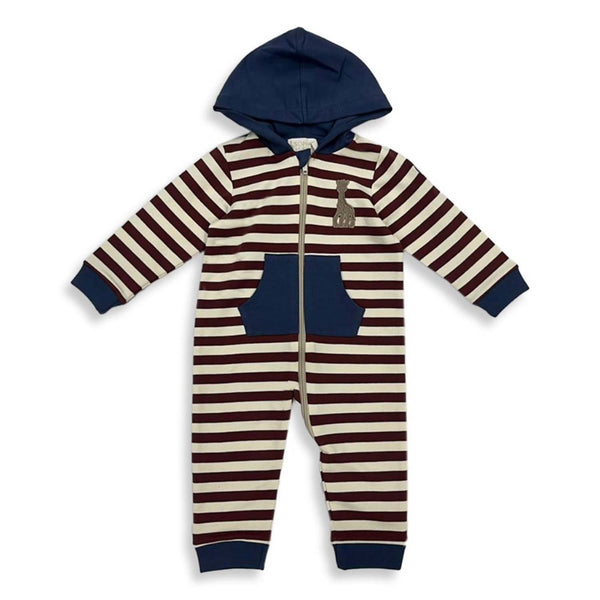 Baby Kids Red & Blue Stripe Hooded Romper