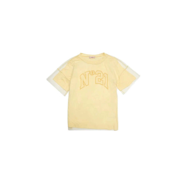 Girls Yellow Logo Mesh Overlay T-shirt