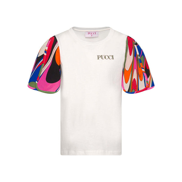 Girls White Cotton Onde Print T-Shirt