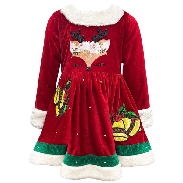 Girls Red Velvet Furr Dresses