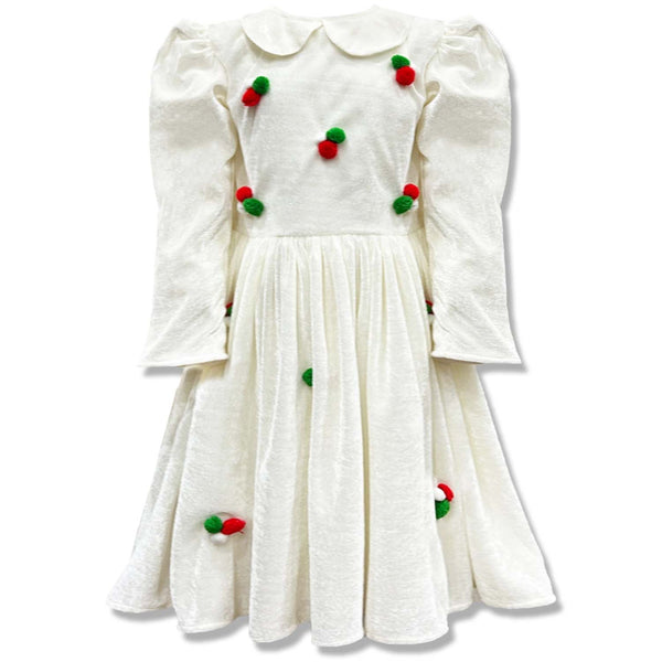 Girls White & Green Christmas Tree Dresses