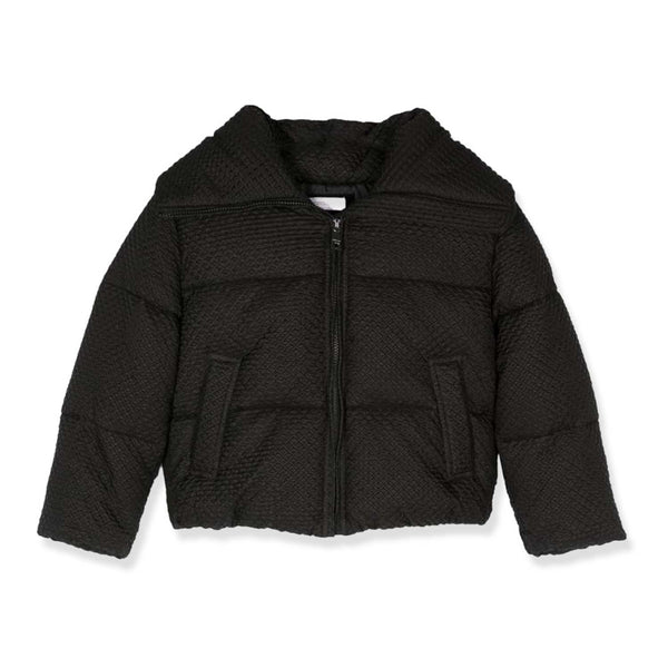 Girls Black Padded Long-Sleeve Hooded Jacket