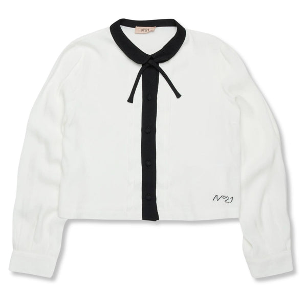 Girls White Bow Patch Logo-Print Top