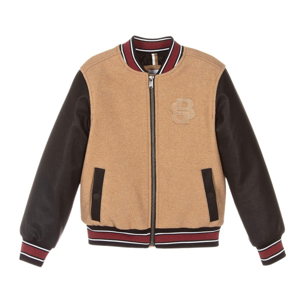 Boys Beige Double B Bomber Jacket