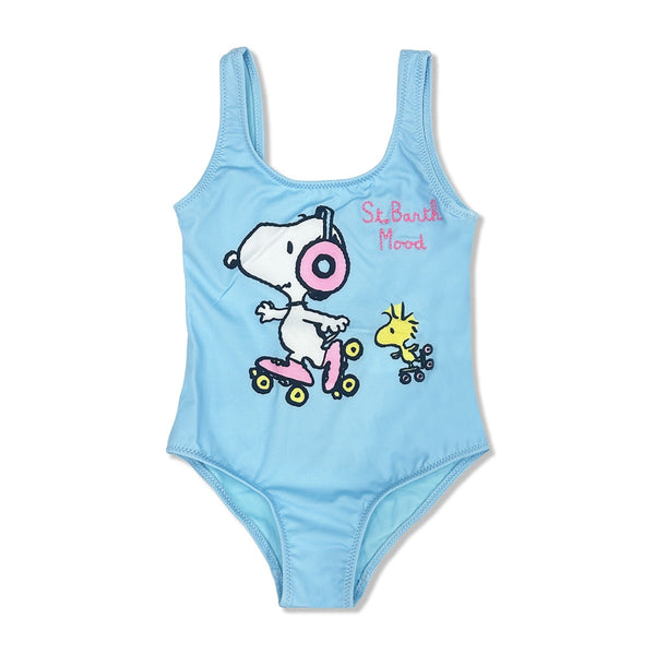 Girls Blue Snoopy Print Swimsuits