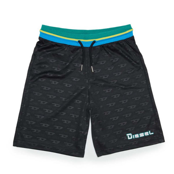 Black Basketball Shorts In Technical Fabric With Allover Logo