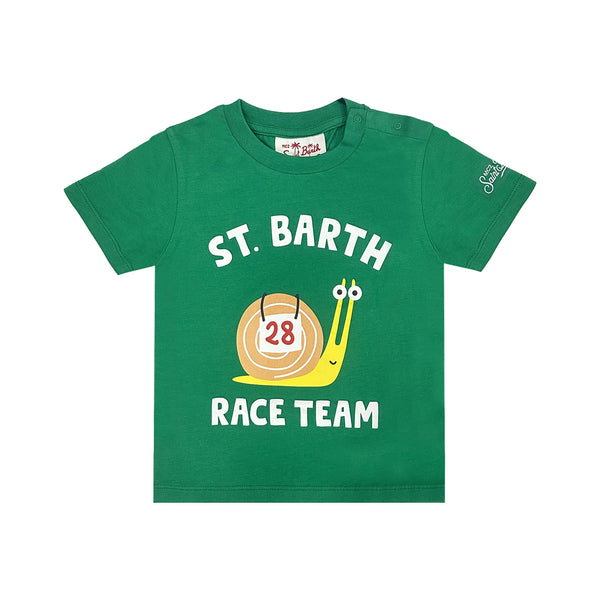 Boys Green Racen Snail Print T-Shirt