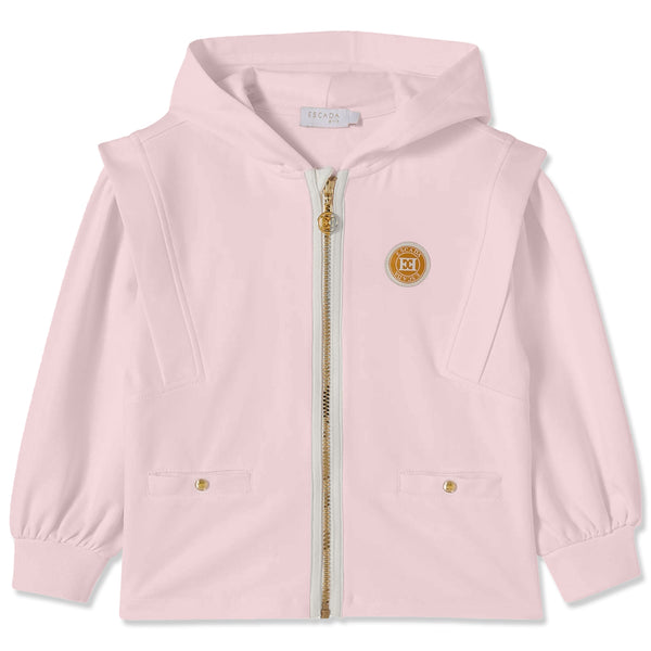 Girls Pink Logo-Patch Zip-Up Twin Pocket Hoodies