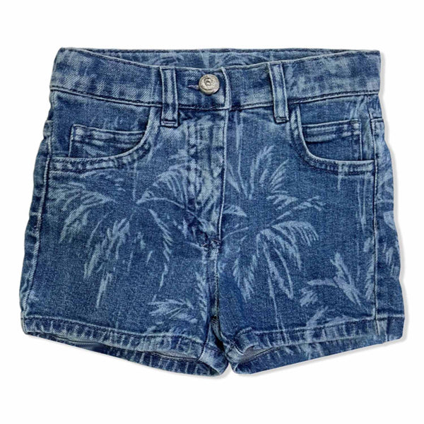 Boys Denim Blue Palm-Tree Effect Shorts