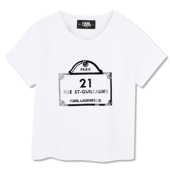 Girls White Graphic-Print Cotton T-Shirt