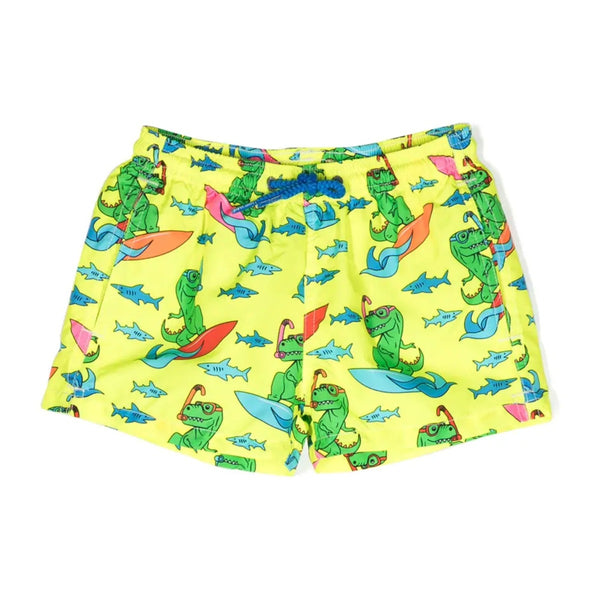 Boy Swim Shorts With Surf Rex Print