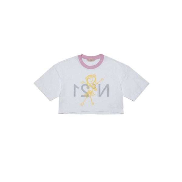 White Cropped T-Shirt In Jersey With Reverse Logo