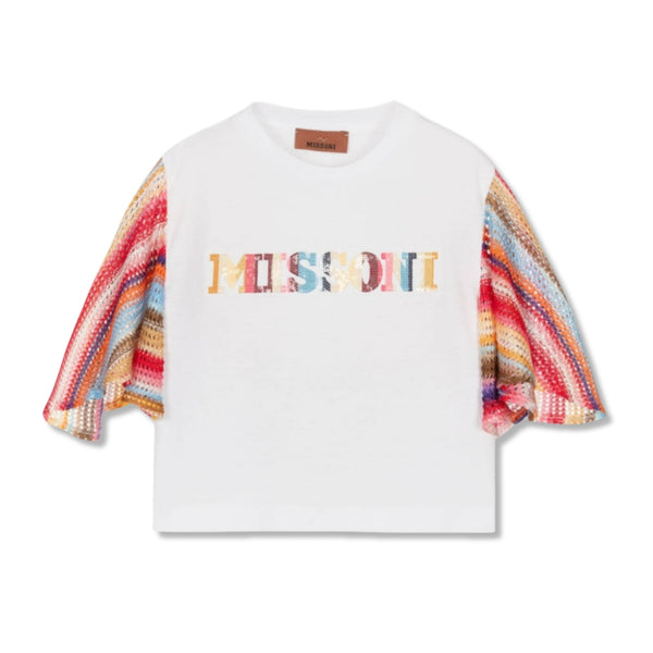 Girls White Contrasting-Logo T-shirt