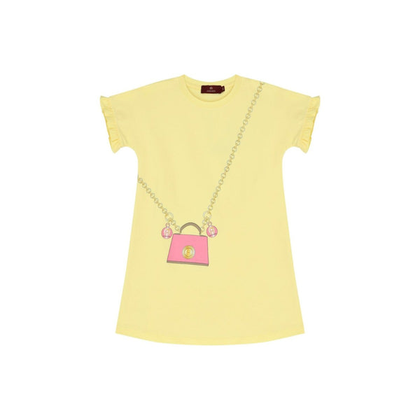 Girls Yellow Logo Bag-Print Dress