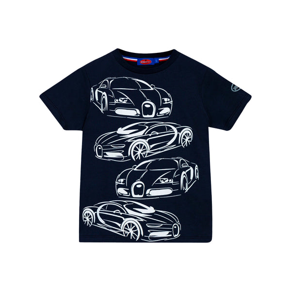 Boys Navy Blue Bugatti Car-Print T-Shirt
