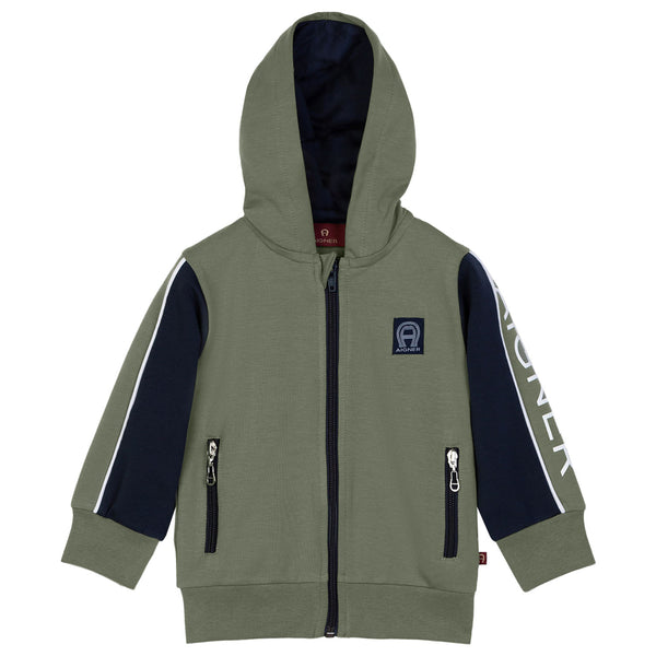 Baby Boys Green Logo Zip-Up Hoodies