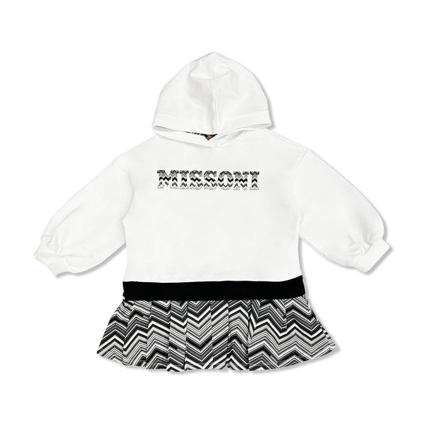 Girls White & Black Hoodie Dress