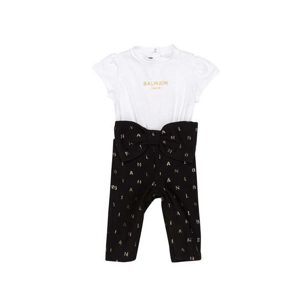Baby Girls White & Black Logo-Print Jumpsuit