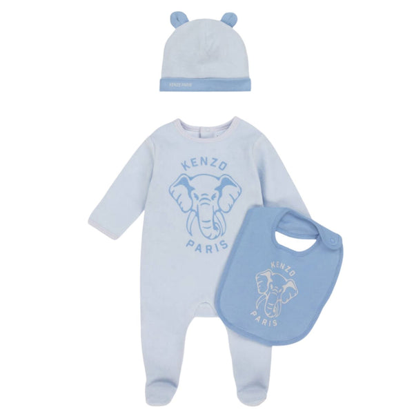 Baby Boys Blue Velour Elephant Romper Set of 3