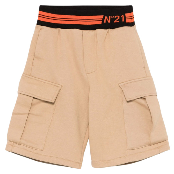 Boys Beige Logo-Print Burmuda Shorts