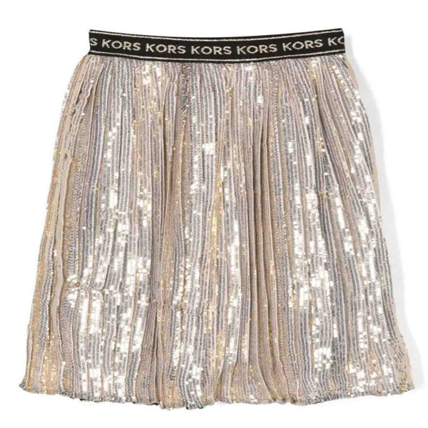 Girls Gold Metallic Pleated Skirt