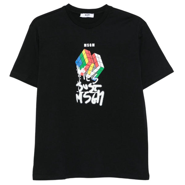 Boys Black Cube-Print T-Shirt