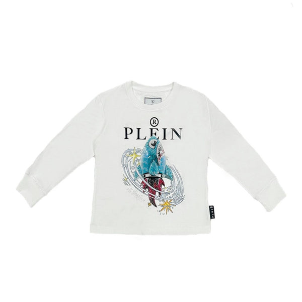 Boys White Full Sleeves Cotton T-Shirt