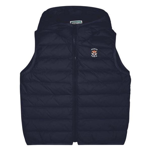 Boys Beige Logo-Patch Puffer Vest Jacket