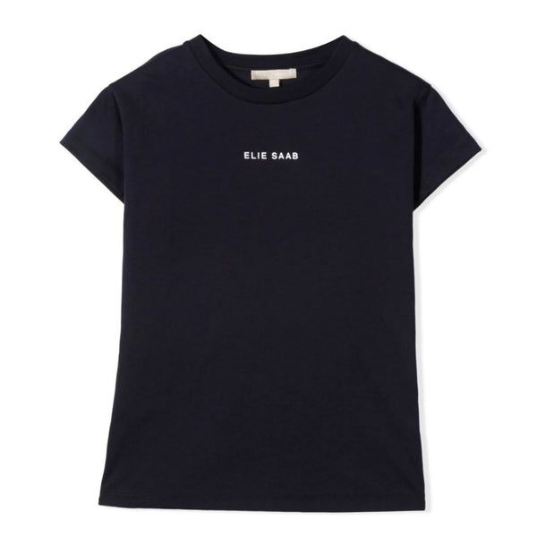 Navy Blue Logo Print Cotton T-shirt