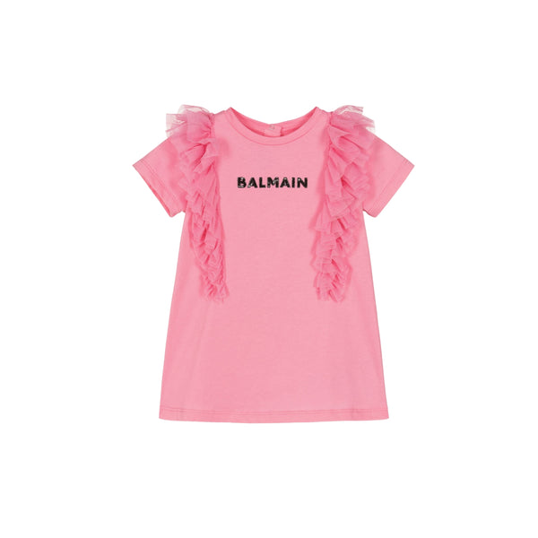 Baby Girls Pink Ruffles and Logo Dress