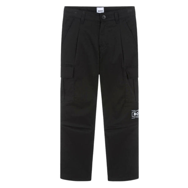 Boys Black Cotton Cargo Trousers