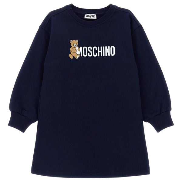 Girls Blue Teddy Bear Logo-Print Dress