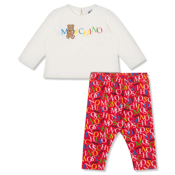 Baby Girls White & Red Logo-Print Leggings Set