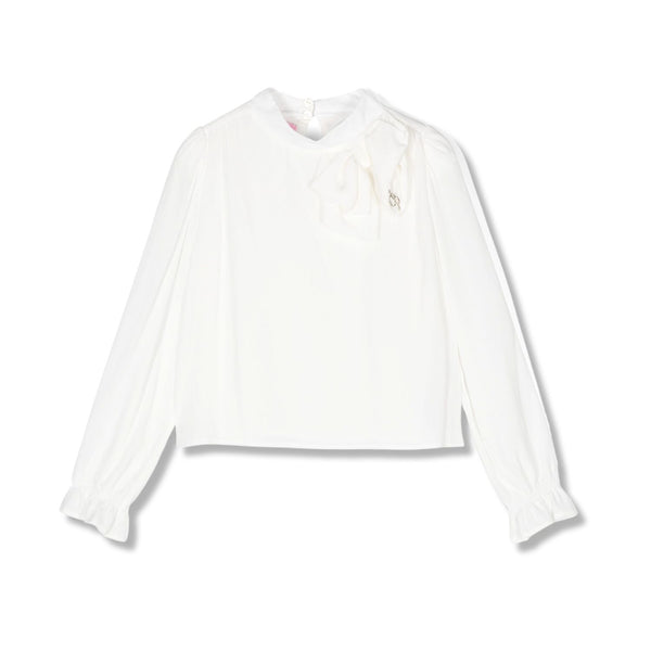 Girls White Logo-Plaque Bow Top
