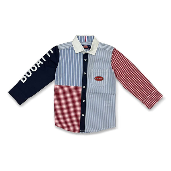 Boys Blue & Red Color-blocks Shirt