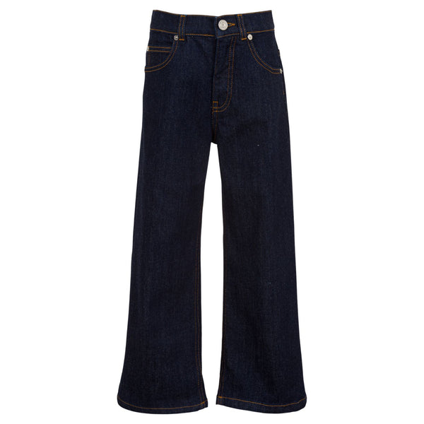 Girls Blue Embroidered-Logo Pocket Wide-Leg Jeans