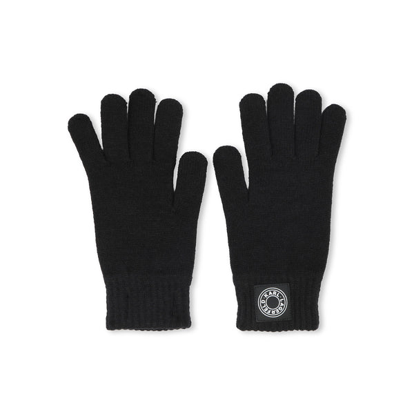 Unisex Black Logo-Patch Gloves