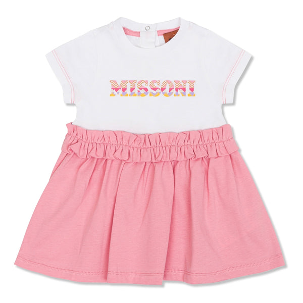 Baby Girls White & Pink Logo-Print Dress