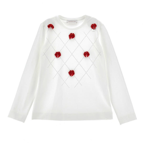 Girls White Rhinestones And Bows T-shirt