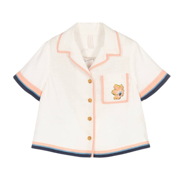 Girls Ivory Nautical Print Cotton Shirt