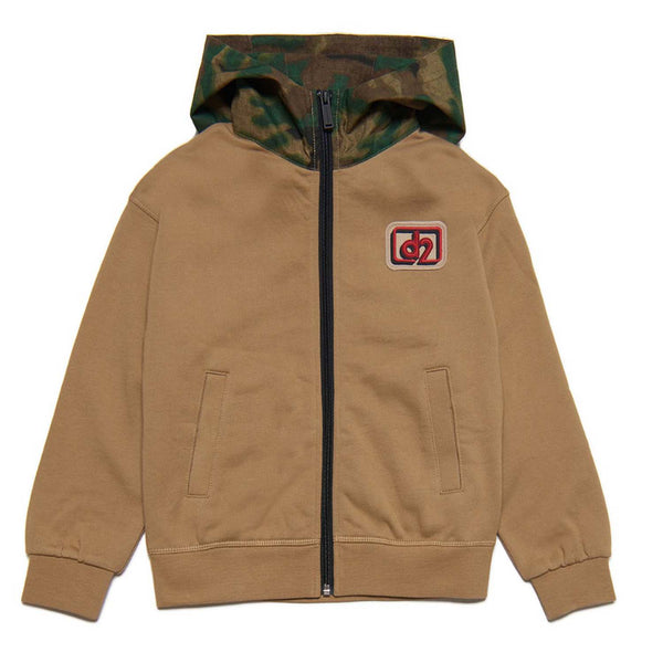 Kids Brown Logo-Print Hooded Zip Jacket