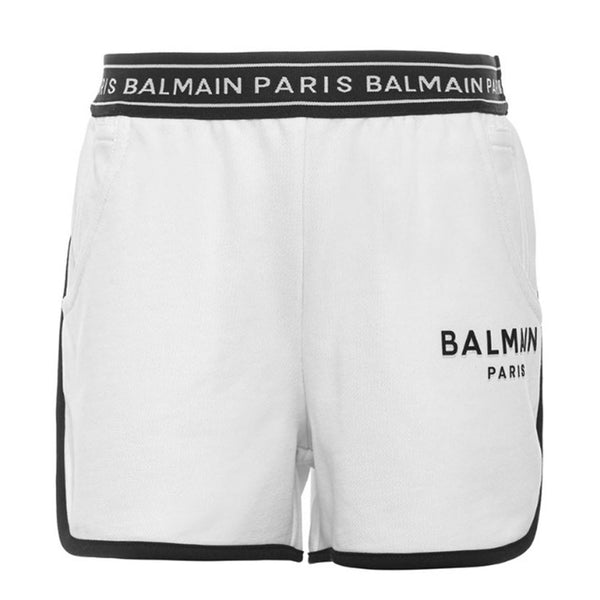 Girls White Cotton Logo Shorts