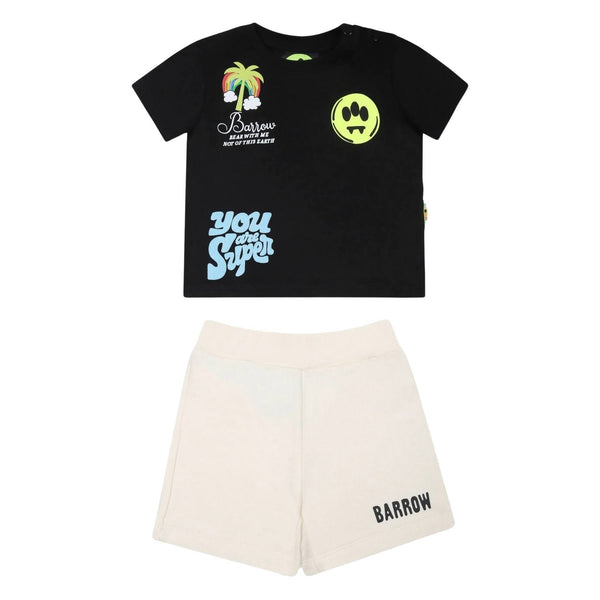 Baby Boys Black & Beige Logo-Print Short Set