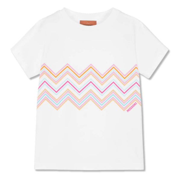 Girls White Organic Cotton Zigzag T-Shirt